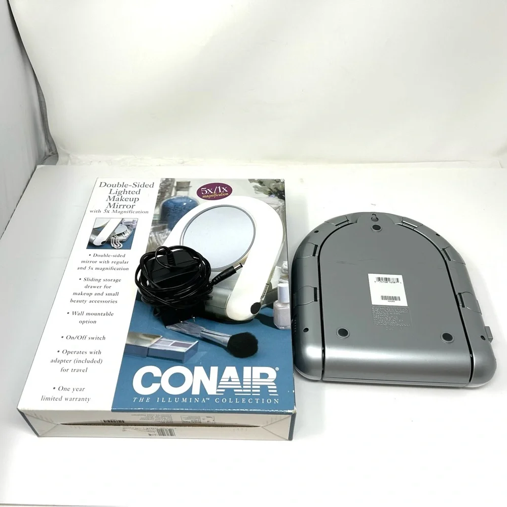 CONAIR double sided 5X/1X light up make up mirror - vintage, NWOT